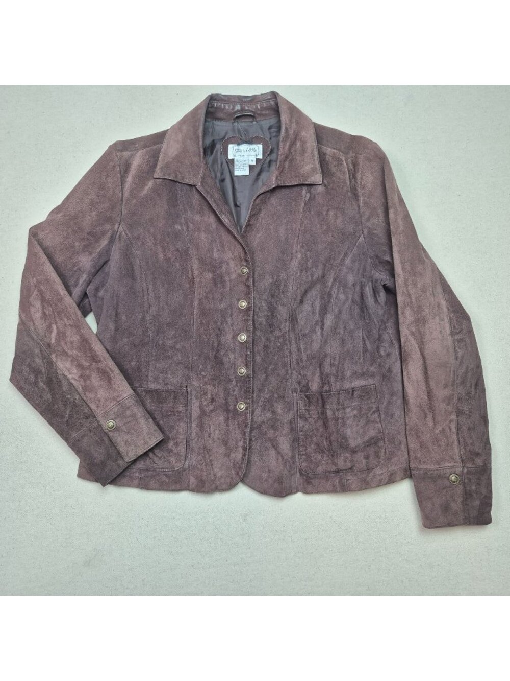 Live A Little Women's Button Up Brn Suede Chore Coat Leather Jacket Sz M VTG Y2K